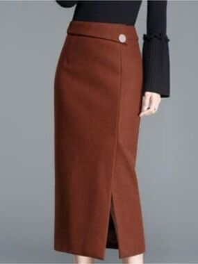 YSHY WOOL BLEND PENCIL BROWN SKIRT